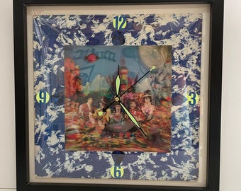 Rolling Stones 'Satanic Majesties' Glow in Dark Clock - Upcycled 3D Lenticular Art