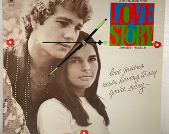 Love Story Original Motion Picture Soundtrack Vinyl Record Sleeve Up-Cycled Wall Clock ca 1970