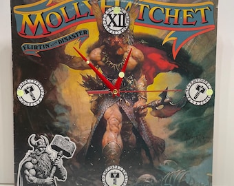 Molly Hatchet Record Clock: Frazetta 'Dark Kingdom' Art, Thor Hammer Option