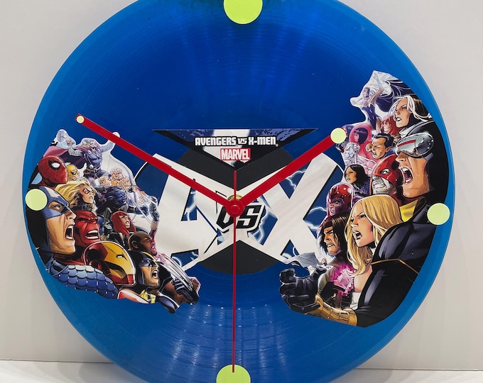 Featured listing image: Marvel Avengers vs. X-Men Handmade Comic-Record Clock™ Glow in the Dark