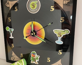 Jimmy Buffett Son of a Son of a Sailor Upcycled Vinyl Record Wall Clock – Parrothead Collectible & Salt Shaker “It’s 5:00 Somewhere” Time!