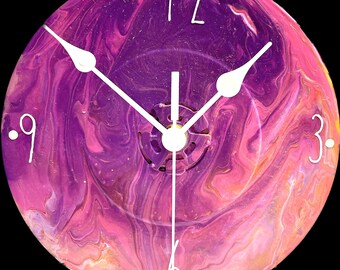 Hand-Painted 45 RPM Vinyl Record Clock – Pink - Upcycled Music Wall Art – One-of-a-Kind Vintage Decor – Functional Music Memorabilia