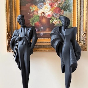 Vintage 1989 Austin Productions "Fifth Avenue" Statues by Alexsander Danel - 31" Tall Art Deco Revival Set - Rare Large Scale Durastone
