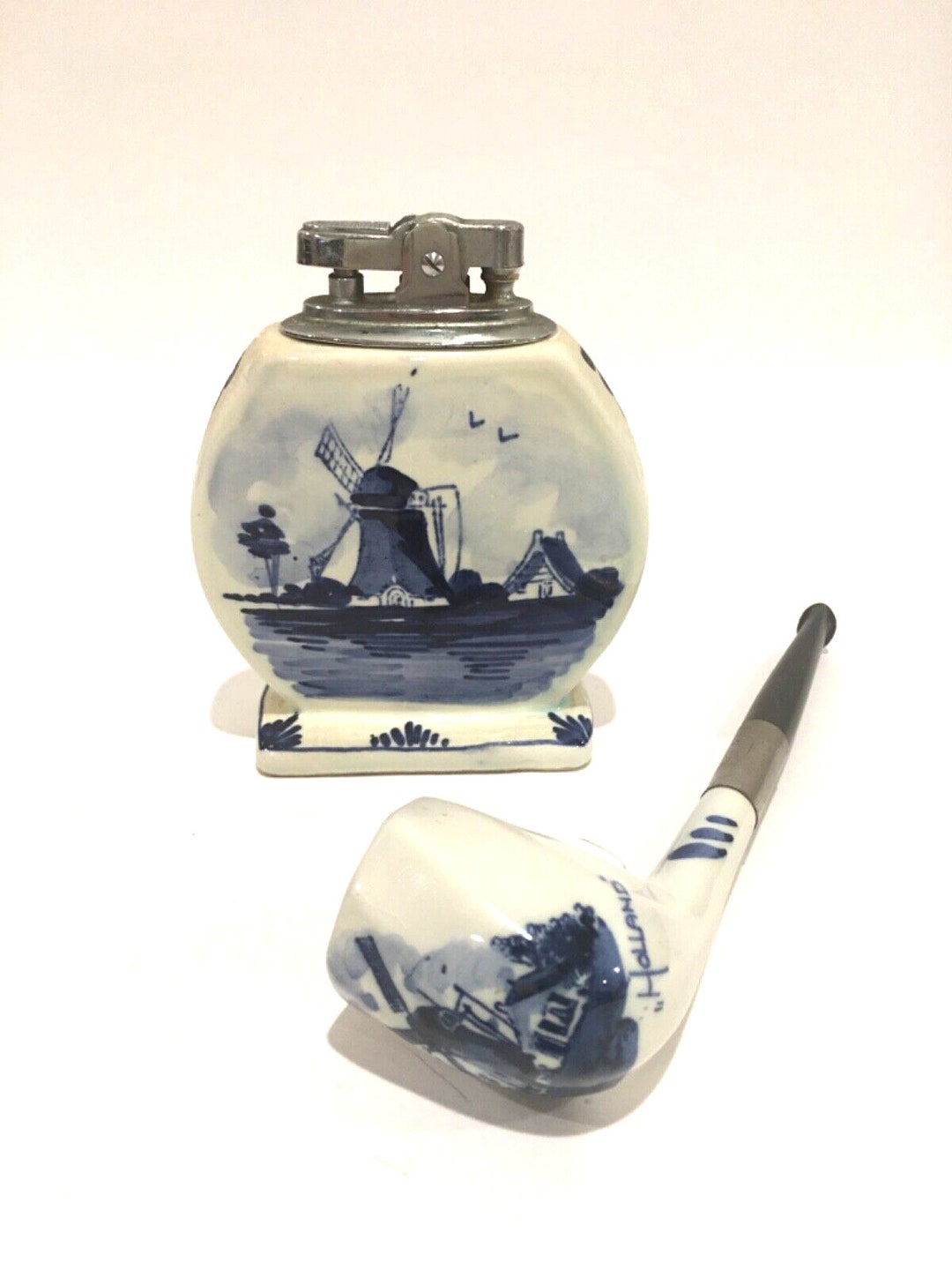 Vintage Delft Blue Zenith Tobacco Pipe and Lighter Hand Etsy
