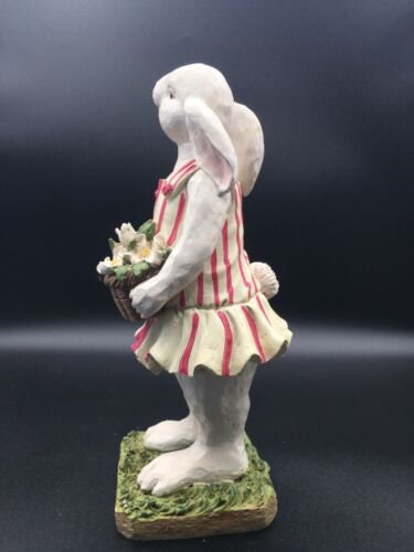 Foreside Resin Bunny Rabbit Holding a Basket of Flowers Figurine Easter ...
