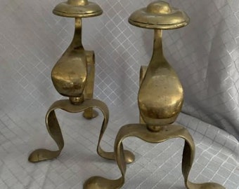 Vintage Brass Fireplace Andiron Andirons w/ Fire Dog Dogs 11" Tall