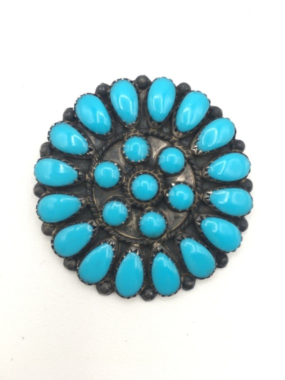 Turquoise Sterling Silver Navajo Petit Point Cluster Pin Pendant