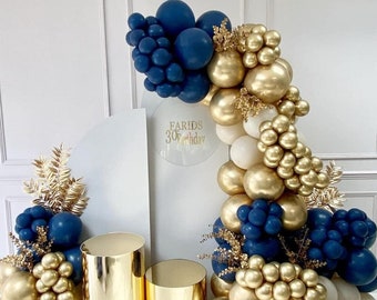 Navy Blue Gold Metallic Sand White Balloon Garland Kit  |  Baby Shower Birthday Wedding Party Decor