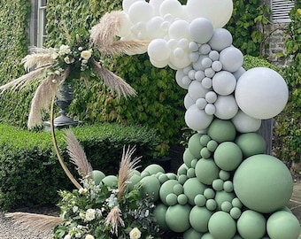 147pcs Sage Green White Grey Balloon Garland Arch Kit | Baby Shower Wedding Birthday Party Decorations