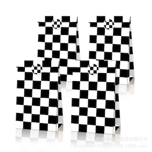 12pcs Classic Checkerboard Print Paper Loot Bags | 18pcs Stickers | Racing Car Theme Chess Theme Gift Bags Party Favours