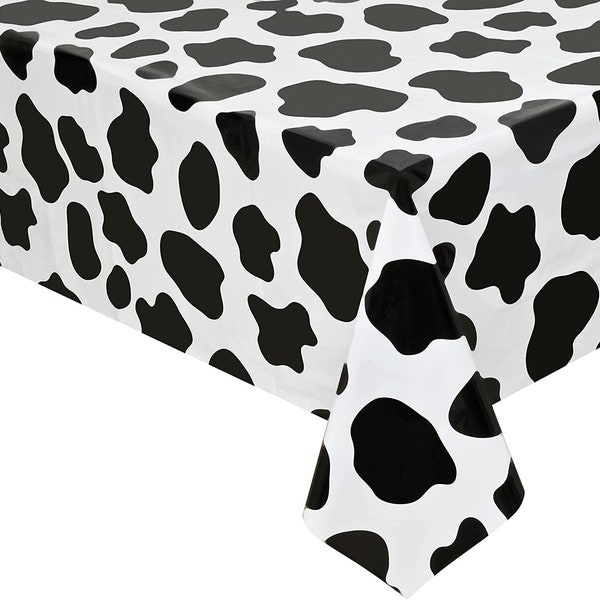 130cm x 220cm Cow Print Table Cover | Farm Animal Party Supplies Tablecloth Birthday Party Decorations