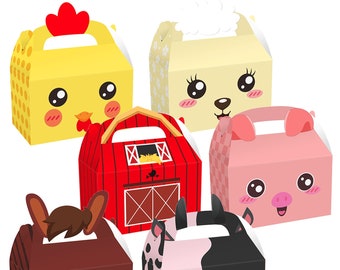 12PK Farm Animals Candy Box | Cow Donkey Pig Chicken Print Gift Box for Barnyard Theme  Kids Birthday Party Favours