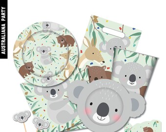Australiana Kangaroo Koala Tableware | Plates | Cups | Napkins | Loot Gift Bags | Cupcake Topper | Invitation | Kids Birthday Party Supplies