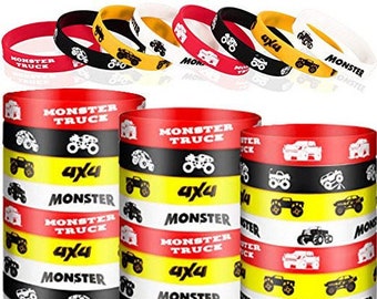 12PCS Monster Truck Silicone Bracelets 4x4 Outdoor Cross Country Vehicle Off-Road Club Wristbands Kids Birthday Party Supplies