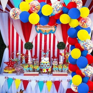 120PCS Carnival Circus Balloon Garland Arch Kit Party Supplies Red Yellow Blue Confetti Balloons Birthday Party Baby Shower Decorations