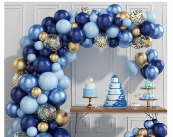 133Pcs Navy Blue Sapphire Gold Metallic Confetti Balloon Garland Arch Kit | Baby Shower Birthday Party Decor