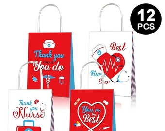 12PK Thank You Nurse Paper Kraft Bags | Best Nurses Ever Gift Bags | Hospital Theme Party Supplies