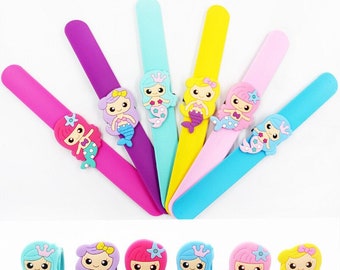 6pcs Mermaid Slap Band Bracelet Set | Sea World Princess Party Supplies for Kids Birthday Party Favours Loot Bag Ideas