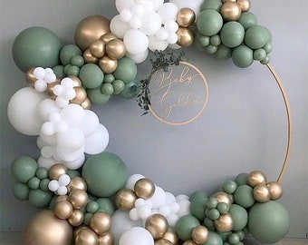 137pcs Sage Green Metallic Gold White Balloon Garland Arch Kit | Baby Shower Wedding Birthday Party Decorations