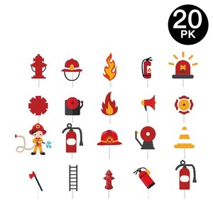 20pcs Fire Truck Theme Cupcake Toppers | Fireman Theme Birthday Party Decorations