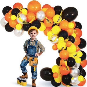 PopMax 107PCS Construction Balloon Garland Arch Kit Party Supplies Orange Black Yellow Latex balloons Birthday Baby Shower Party Decorations