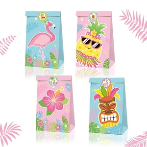 12pcs Tropical Flamingo Party Loot Bags | 18pcs Stickers | Summer Swimming Pool Theme Party Favour Bags