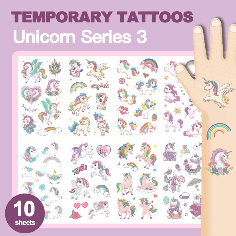 Kids Temporary Tattoos Unicorn Pack Rainbow Unicorn Washable Etsy