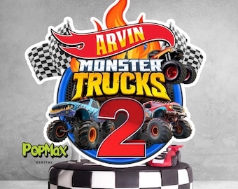 Personalised Monster Truck Birthday Cake Topper | Custom Name & Age | Boys Birthday Party Decoration