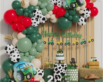 Farm Tractor Theme Balloon Garland Kit with Cow Print Balloons