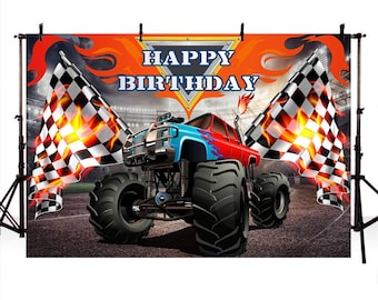 Monster Truck Backdrop Banner Background Photography for Kids Birthday Party Decorations