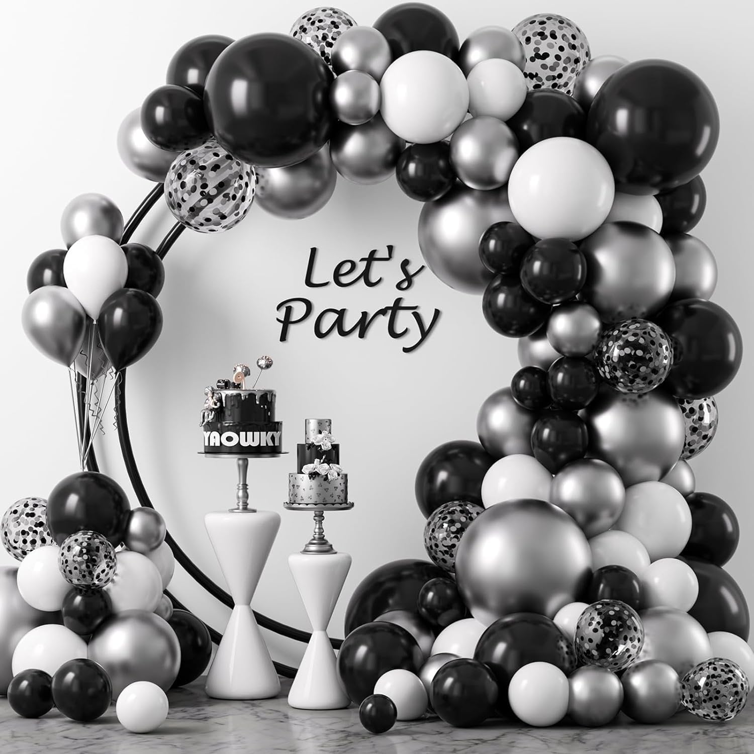 Pearl Latex Balloons 100-Pack - Black White Silver For Birthday Wedding Decor
