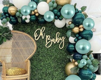 180pcs Metallic Gold Green Balloon Garland Kit | Jungle Theme Birthday Baby Shower Party Decorations