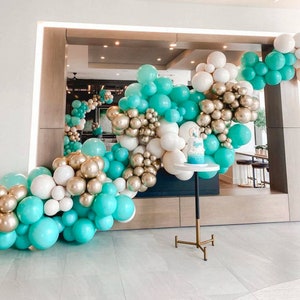 147pcs Tiffany Blue White Metallic Gold Balloon Garland Arch Kit | Baby Shower Wedding Anniversary Birthday Party Decorations