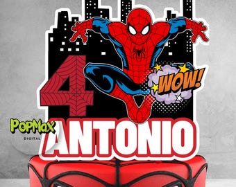 Personalised Birthday Cake Topper | Custom Name & Age | Spidey Kids Superhero Theme Birthday Party Decoration