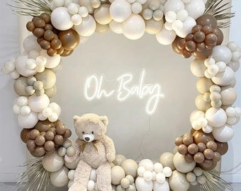 182pcs Retro Cute Balloon Garland Arch Kit | Sand White Chocolate Brown Balloons | Baby Shower Wedding Birthday Party Decorations