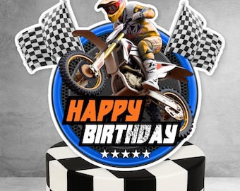 Motorcycle Dirt Bike Theme Birthday Cake Topper | Kids Birthday Party Cake Decorations