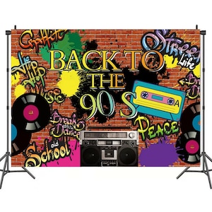 Back to the &#39;90s Backdrop Banner | Retro &#39;90s Party Banner Photography Background for Birthday Party Decorations