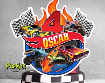Personalised Race Car Monster Truck Birthday Cake Topper | Custom Name & Age | Boys Birthday Party Decoration