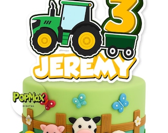 Personalised Tractor Farm Animals Birthday Cake Topper | Custom Name & Age | Boys Birthday Party Decoration