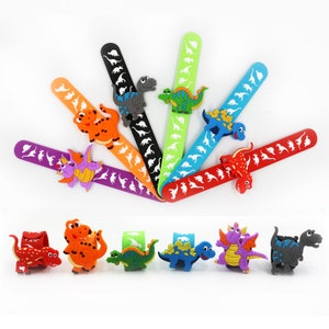 6pcs Dinosaur Slap Band Bracelet Set | Rex Jurassic Party Supplies for Kids Birthday Party Favours Loot Bag Ideas