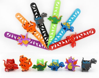 6pcs Dinosaur Slap Band Bracelet Set | Rex Jurassic Party Supplies for Kids Birthday Party Favours Loot Bag Ideas