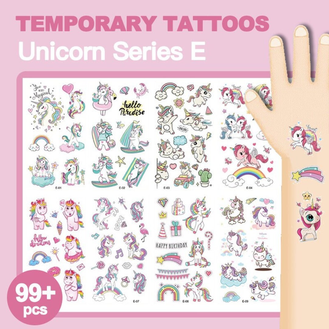 Kids Temporary Tattoos Unicorn Pack Rainbow Unicorn Washable Tattoo