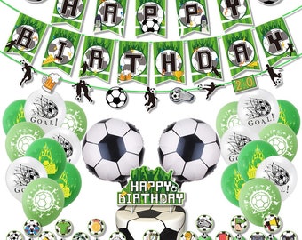 60pcs Soccer Party Set | Birthday Banner | Soccer Balloons | Cake Cupcake Toppers for Sports FIFA Theme Kids Birthday Party Decor