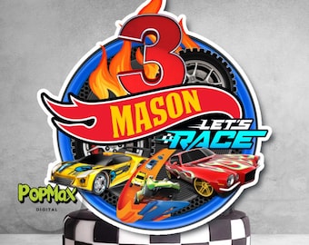 Personalised Race Car Birthday Cake Topper | Custom Name & Age | Boys Birthday Party Decoration