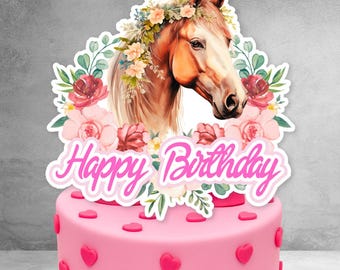 Horse My Pony Theme Watercolour Birthday Cake Topper | Kids Girls Birthday Party Cake Decorations