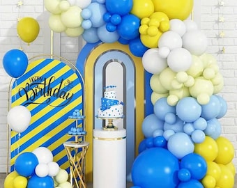 Blue Yellow Ivory White Balloon Garland Kit | Suitable for Minions Themed Birthday Party Decorations