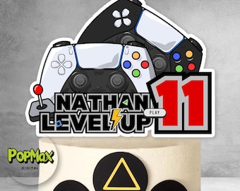 Personalised Video Game Level Up Birthday Cake Topper | Custom Name & Age | Boys Birthday Party Decoration