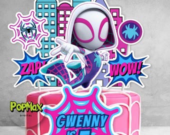 7pcs Personalised Birthday Cake Topper | Custom Name & Age | Spidey Ghost Gwen Theme Birthday Party Decoration