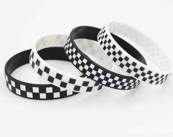 12pcs Black and White Checkered Rubber Bracelets |  Racing Car Formula 1 Theme Silicone Wristbands for Sports Club Kids Party Favour
