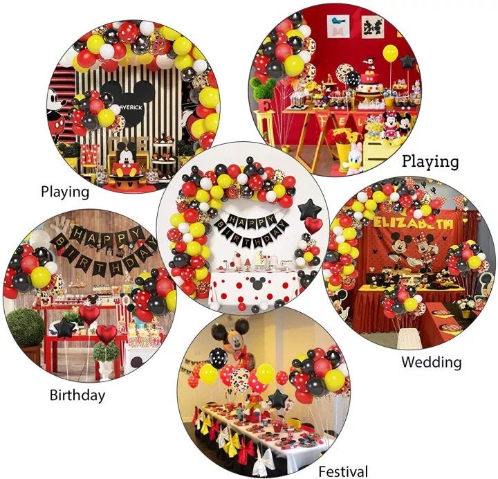 Mickey 3rd Birthday Party Supplies, Mickey 3 Years Old Decorations for Boys Three Birthday Decor Red Yellow Black Balloon Banner Number 3 Foil